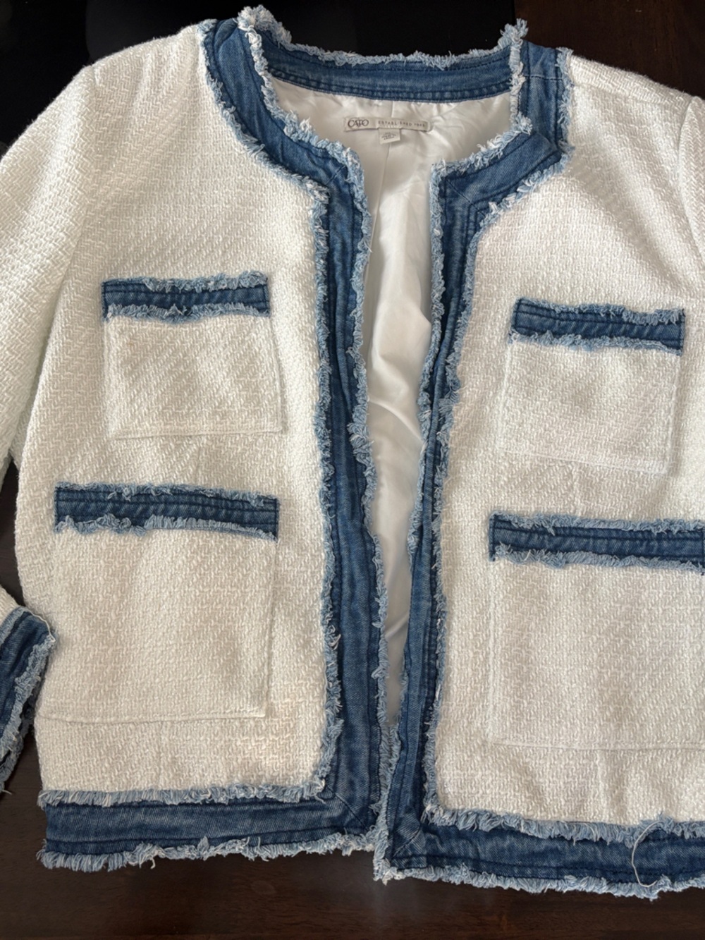 White jacket with denim details